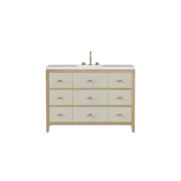James Martin Vanities 48'' Single Vanity, Sunwashed Oak with Embossed Shagreen w/ 3 CM White Zeus Quartz Top D604-V48-SHG-3WZ - main